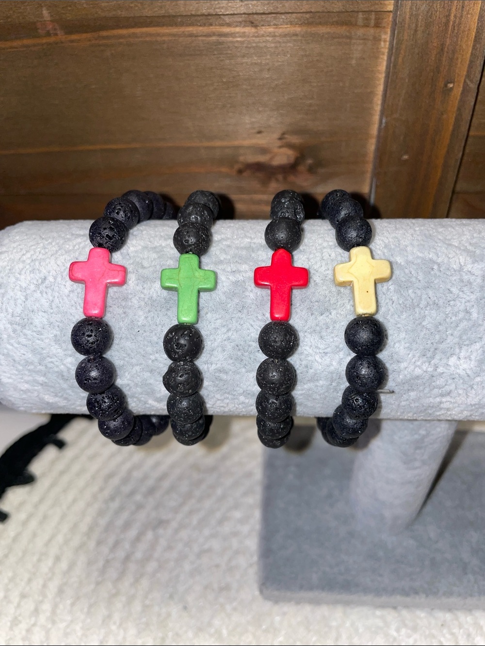 Adults/ Teens/ Kids - black lava stone brackets with multi color crosses